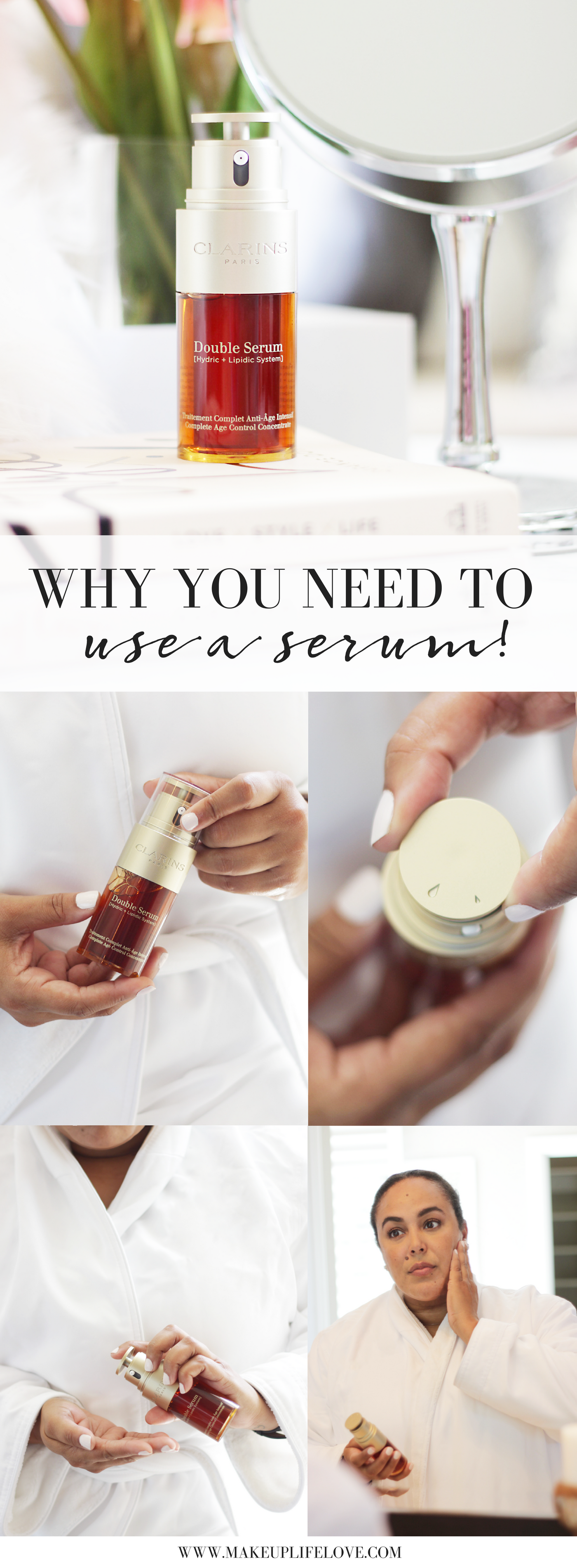 Confused about why you need to use a serum? Here are the hows, the whys and the reasons you should add one to your skincare regimen ASAP! #NextGenSerum #DoubleSerum - Clarins Double Serum