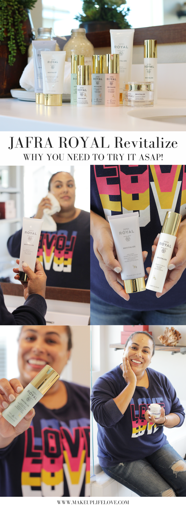 Curious why you need to try JAFRA ROYAL Revitalize? Los Angeles Skincare Blogger Makeup Life and Love is sharing her new found love for JAFRA ROYAL Revitalize here! #JAFRAROYAL #Revitalize #ad 