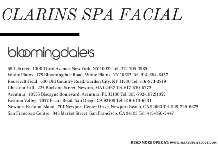 CLARINS SPA FACIAL- Bloomingdales Special