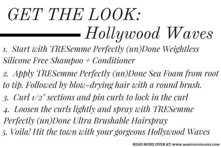 Unleash your inner style and rank in savings this fall with TRESemme. What better time to test out a new gorgeous wavy hairstyle then with the TRESemme Perfectly (un)Done Collection. Get ready for that girls night out with this Hollywood Waves tutorial. - Perfect (un)Done- Makeup Life and Love